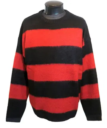 니트 두꺼운 보더 빨간색 블랙 오버 사이즈 남성용 스웨터 펑크 락