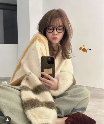 loin nuit 플래드 패턴 니트 가디건