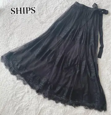 [ 새상품급 ] SHIPS 전체 레이스 롱 스커트 성숙/러블리 블랙