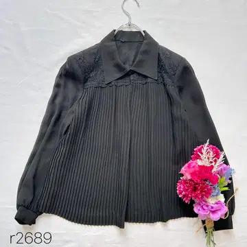 플리츠 셔츠 긴팔 블라우스 시크 레이스 블라우스 후크 겉옷 블랙