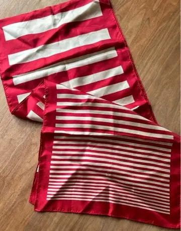 긴 스카프 일본제 빨간색 x 옅은 베이지 실크