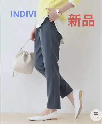 INDIVI [칭찬받는 팬츠] 스트레치 턱 테이퍼드 팬츠