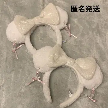 디즈니 리조트 미니 화이트 비즈 리본 머리띠 2개 페어