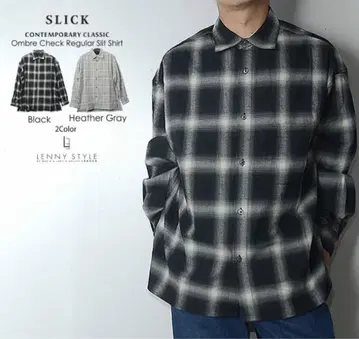SLICK (슬릭) 체크 셔츠 - 긴팔 셔츠 블랙 2 L