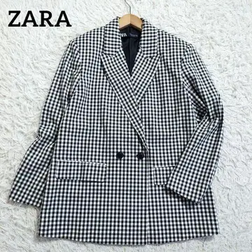 새상품급 ZARA 자라 테일러드 자켓 더블 루즈핏 체크 화이트 블랙 M