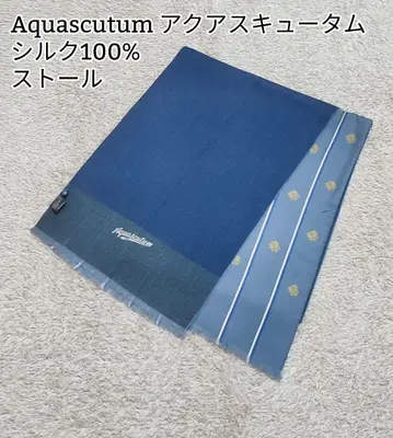 Aquascutum 실크 100% 스톨 네이비 리버서블