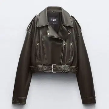 ZARA 가죽 자켓 라이더 카키 인조 가죽