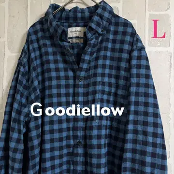 구제 의류 Goodieellow 파랑/블랙 체크 플란넬 셔츠 L 사이즈