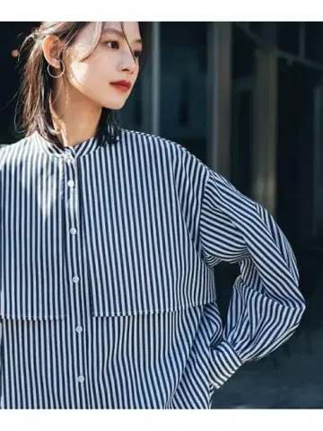 내추럴 뷰티 베이직 스트라이프 오버 셔츠 S M