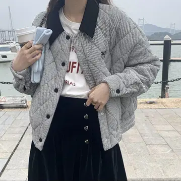 체크 퀼팅 자켓 패딩 자켓 겨울 의류 아우터 여성용