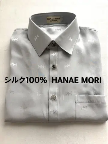 실크 100% HANAE MORI 총 로고 와이셔츠 하나에 모리 L