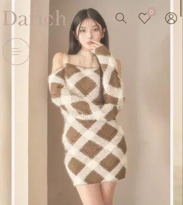 다리치 샤기 체크 니트 미니 원피스 다리치