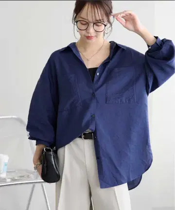택 포함 디스코트 DISCOAT 네이비 긴팔 셔츠 프리 사이즈