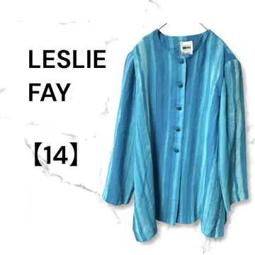 LESLIE FAY [ 14 ] 터콰이즈 노카라 블라우스 얇은 소재 자켓