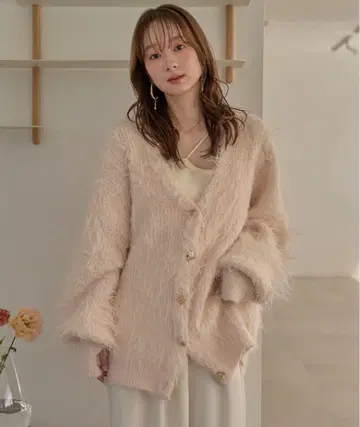 mideal/ nuance button shaggy cardigan