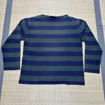 프랑스제 SAINT JAMES 그린 x 네이비 보더 티셔츠