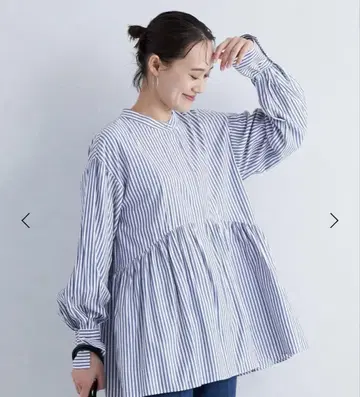 그린 라벨 릴랙싱 밴드 카라 튜닉 소매 턱 블라우스