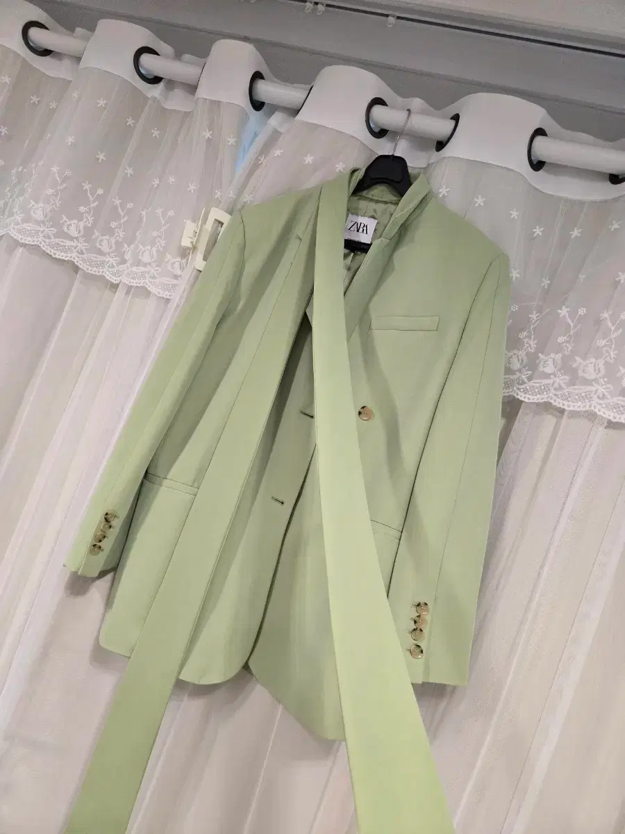 Zara Mint Green Ribbon Blazer