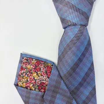폴스미스 넥타이 꽃무늬 체크 무늬 실크 블루 계열 Paul Smith