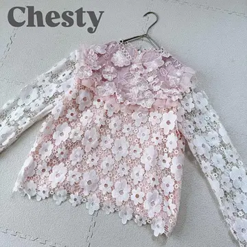 Chesty 체스티 핑크 레이스 블라우스 꽃 플라워 이소재