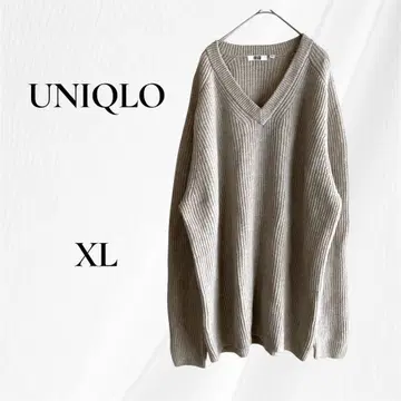 유니클로 UNIQLO U 프리미엄 라무 리브 V넥 스웨터 XL 그레이