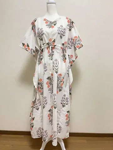 인도 면 카프탄 자이푸르제 핸드 블록 프린트 리조트 원피스
