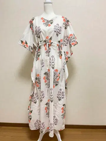 인도 면 카프탄 자이푸르제 핸드 블록 프린트 리조트 원피스