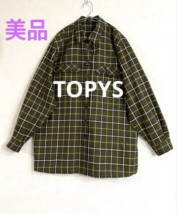 [Topys] 올리브 그린 체크 무늬 오버 사이즈 셔츠