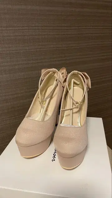 결혼식 브라이덜 신발 베이지 리본 포함 12cm 힐