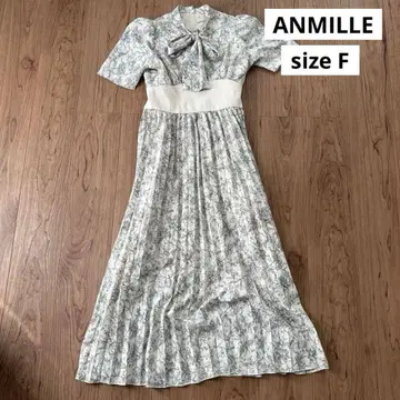 ANMILLE Flower 허리 리브 원피스 롱 원피스 반팔