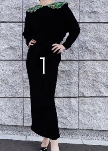 마메 쿠로고시 엔브로이더리 벨벳 드레스