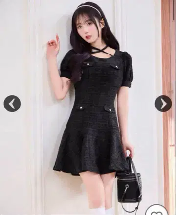 미셸 마카롱 트위드 플레어 원피스 블랙