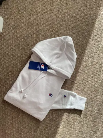 Champion 후드티 화이트 블랙