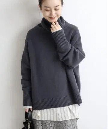 IENA AQUA 하이넥 와이드 풀오버 그레이