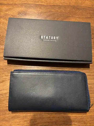 STATUSY 일본제 네이비 가죽 장지갑 일모드 스테이타시