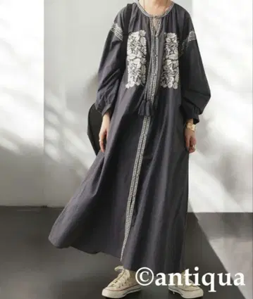 안티카 인도면 자수 롱 원피스