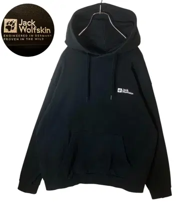 잭 울프스킨 심플 블랙 풀오버 후드 맨투맨 빅 사이즈