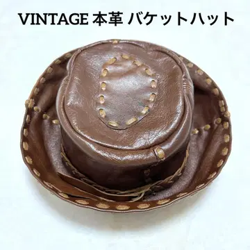 [ 새상품급 ] VINTAGE 천연 가죽 버킷 햇 브라운 y2k 00s