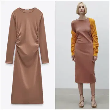 새상품 ZARA 사이드 개더 미디 원피스