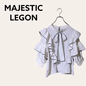 MAJESTIC LEGON M 프릴 리본 블라우스 화이트 x 블랙