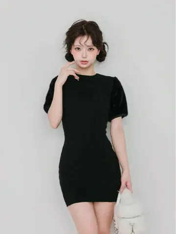 암 퍼 케이블 니트 미니 원피스 다리치