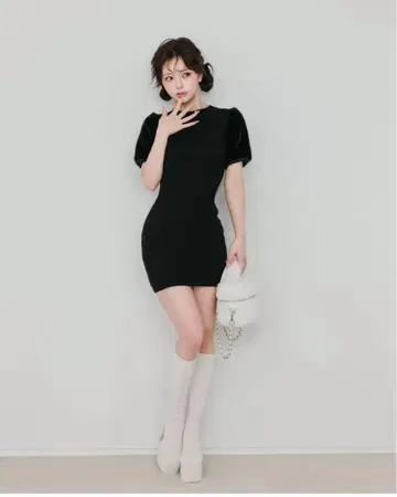 암 퍼 케이블 니트 미니 원피스 다리치