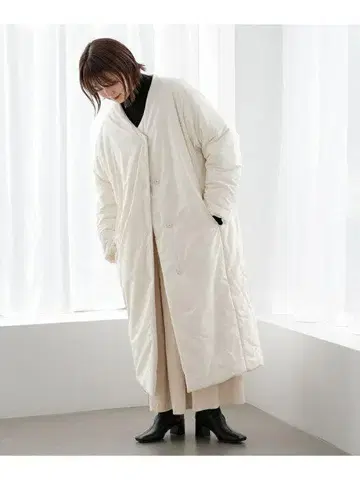 Heather 헤더 새상품 다운 롱 코트 노카라 완판템 화이트