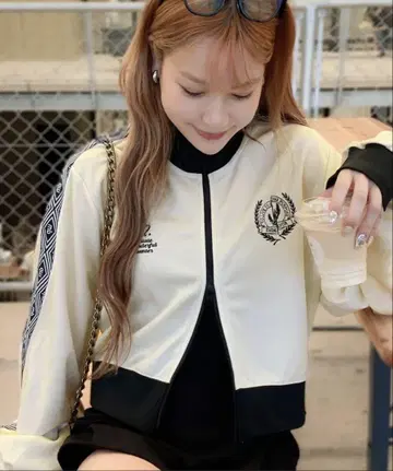 아이보리 여성용 미니 트랙 자켓