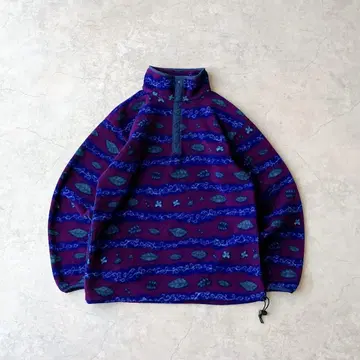 80s L.L.Bean 엘엘빈 리프 무늬 플리스 스냅T USA 제조