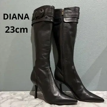 DIANA 가죽 롱 부츠 블랙 핑힐 사이드 지퍼