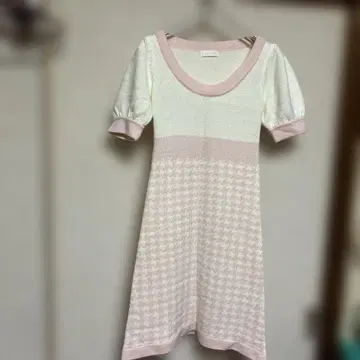 LIZLISA 리즈리사 반팔 니트 원피스 격자 무늬 핑크 헤이세이 레트로