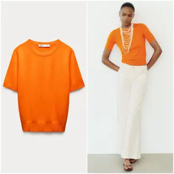 택 포함 새상품 ZARA 오렌지 반팔 니트 스웨터