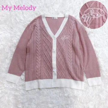 My Melody 핑크 케이블 니트 가디건 프리