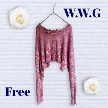 WWG 볼레로 가디건 올 패턴 FREE 사이즈 U넥 앞 버튼 긴팔